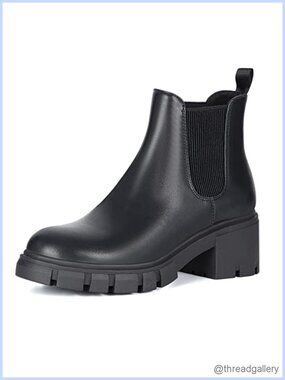 Women's Slip On Chelsea Ankle Boots Faux Leather Chunky Heel